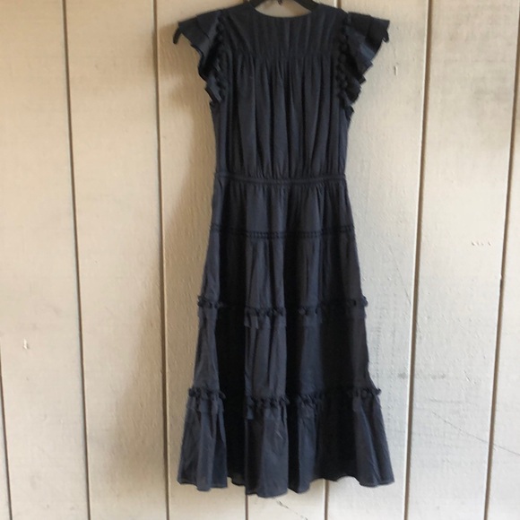 J. Crew Black Ruffled Midi Dress V-Neck Flutter Sleeves Cotton - Picture 12 of 16